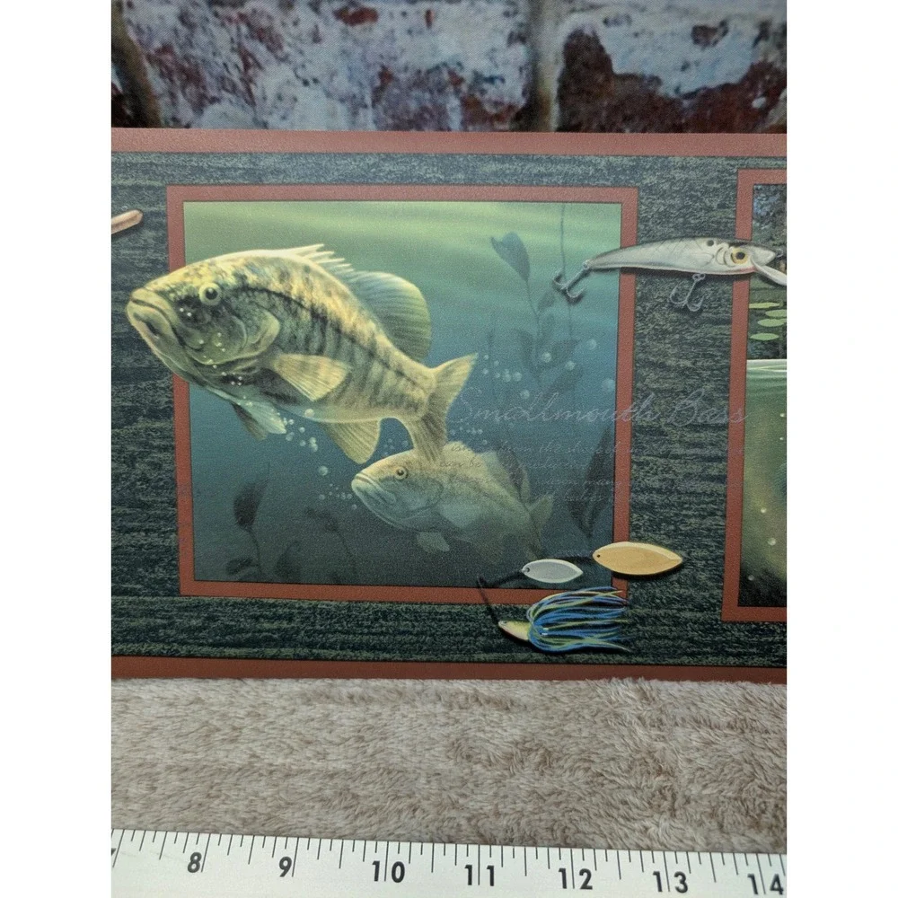 York Fishing Bass Lures Wall Border Prepasted 5 Yards JL1001B Green Brown